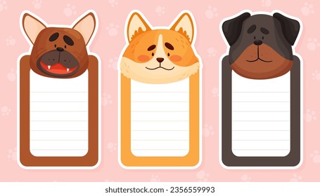 Notepad Card with Cartoon Dog Character Muzzle Vector Template