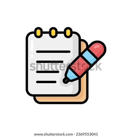 Notepad Cartoon Vector Icon Illustration. Writing Icon Concept Isolated Premium Vector. Flat Cartoon Style