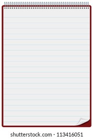Notepad or clipboard with ruled pages and spiral bound
