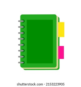 Notepad. Closed notebook for writing. School book or textbook for studying. Flat cartoon