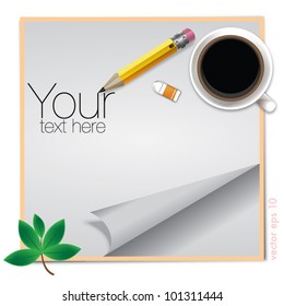 notepad with coffee and pencil vector on white background
