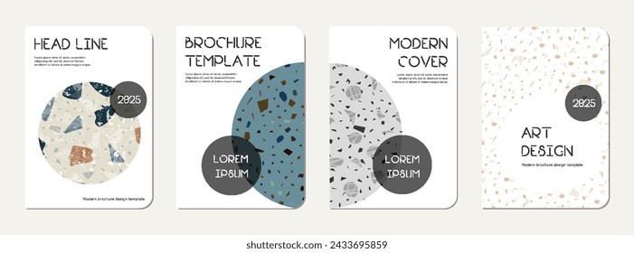 Notepad cover design. Terrazzo abstract background made of natural stones, granite, quartz and marble. Venetian terrazzo texture notepad cover template.