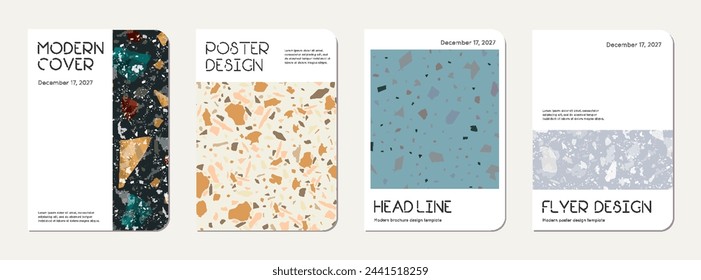 Notepad cover design. Terrazzo abstract background made of natural stones, granite, quartz and marble. Venetian terrazzo texture notepad cover template.