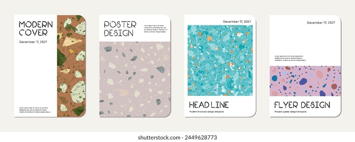 Notepad cover design. Terrazzo abstract background made of natural stones, granite, quartz and marble. Venetian terrazzo texture notepad cover template.