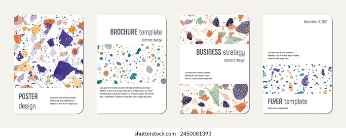 Notepad cover design. Terrazzo abstract background made of natural stones, granite, quartz and marble. Venetian terrazzo texture notepad cover template.