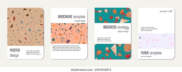 Notepad cover design. Terrazzo abstract background made of natural stones, granite, quartz and marble. Venetian terrazzo texture notepad cover template.