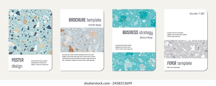 Notepad cover design. Terrazzo abstract background made of natural stones, granite, quartz and marble. Venetian terrazzo texture notepad cover template.
