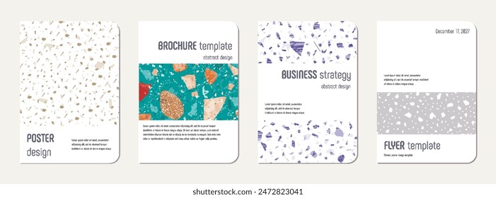 Notepad cover design. Terrazzo abstract background made of natural stones, granite, quartz and marble. Venetian terrazzo texture notepad cover template.