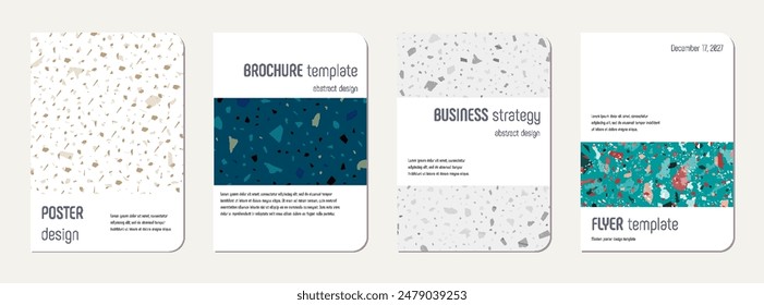 Notepad cover design. Terrazzo abstract background made of natural stones, granite, quartz and marble. Venetian terrazzo texture notepad cover template.