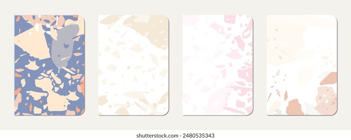 Notepad cover design. Terrazzo abstract background made of natural stones, granite, quartz and marble. Venetian terrazzo texture notepad cover template.