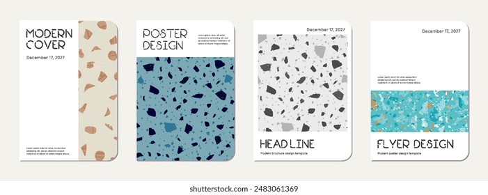 Notepad cover design. Terrazzo abstract background made of natural stones, granite, quartz and marble. Venetian terrazzo texture notepad cover template.