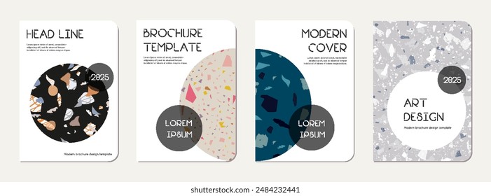 Notepad cover design. Terrazzo abstract background made of natural stones, granite, quartz and marble. Venetian terrazzo texture notepad cover template.