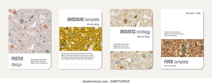 Notepad cover design. Terrazzo abstract background made of natural stones, granite, quartz and marble. Venetian terrazzo texture notepad cover template.