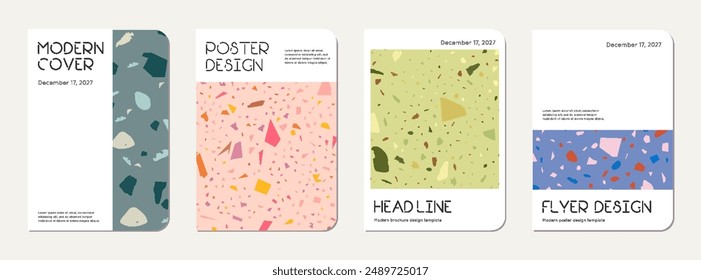 Notepad cover design. Terrazzo abstract background made of natural stones, granite, quartz and marble. Venetian terrazzo texture notepad cover template.