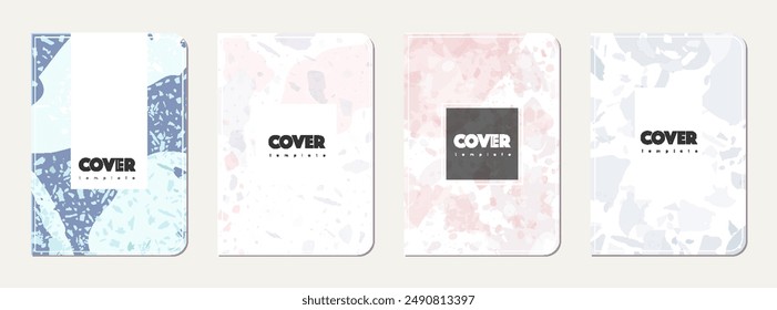 Notepad cover design. Terrazzo abstract background made of natural stones, granite, quartz and marble. Venetian terrazzo texture notepad cover template.