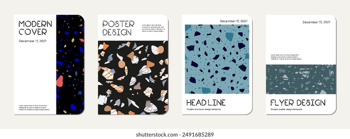 Notepad cover design. Terrazzo abstract background made of natural stones, granite, quartz and marble. Venetian terrazzo texture notepad cover template.
