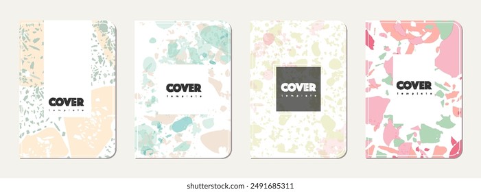 Notepad cover design. Terrazzo abstract background made of natural stones, granite, quartz and marble. Venetian terrazzo texture notepad cover template.