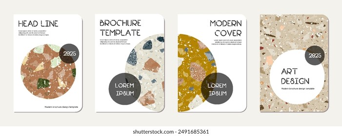 Notizblock-Cover-Design. Terrazzo abstrakter Hintergrund aus Natursteinen, Granit, Quarz und Marmor. Venezianische Terrazzo Textur Notizblock Abdeckung Vorlage.