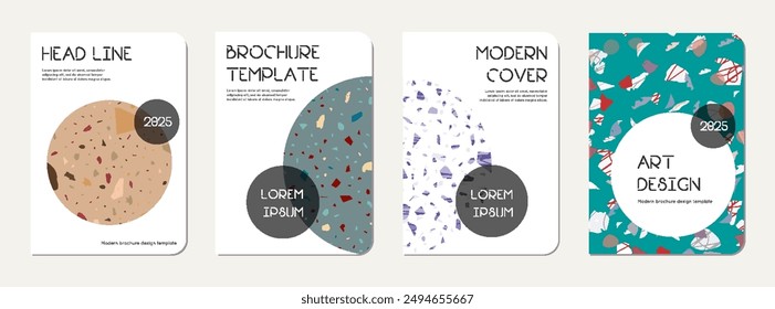 Notepad cover design. Terrazzo abstract background made of natural stones, granite, quartz and marble. Venetian terrazzo texture notepad cover template.