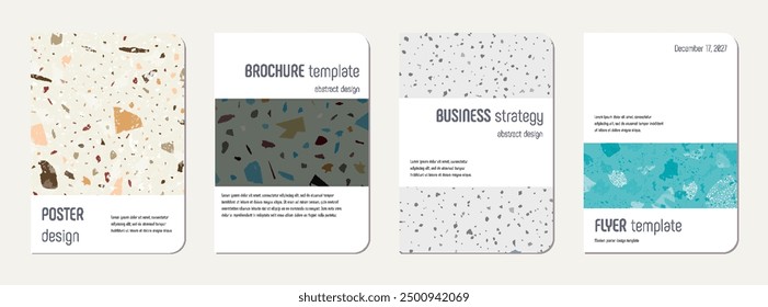 Notepad cover design. Terrazzo abstract background made of natural stones, granite, quartz and marble. Venetian terrazzo texture notepad cover template.