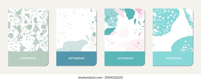 Notepad cover design. Terrazzo abstract background made of natural stones, granite, quartz and marble. Venetian terrazzo texture notepad cover template.