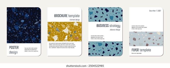 Notepad cover design. Terrazzo abstract background made of natural stones, granite, quartz and marble. Venetian terrazzo texture notepad cover template.