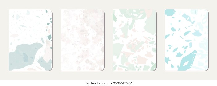 Notepad cover design. Terrazzo abstract background made of natural stones, granite, quartz and marble. Venetian terrazzo texture notepad cover template.