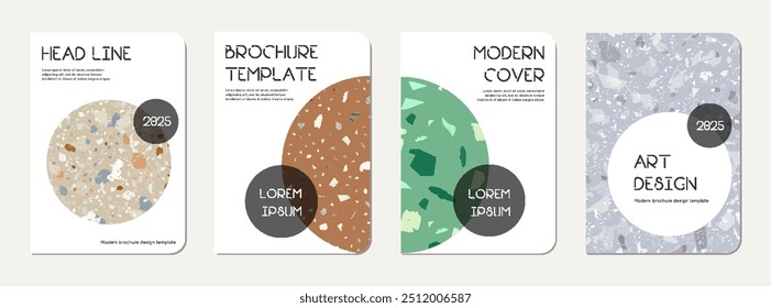 Notepad cover design. Terrazzo abstract background made of natural stones, granite, quartz and marble. Venetian terrazzo texture notepad cover template.