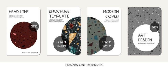 Notepad cover design. Terrazzo abstract background made of natural stones, granite, quartz and marble. Venetian terrazzo texture notepad cover template.