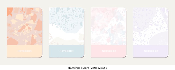 Notepad cover design. Terrazzo abstract background made of natural stones, granite, quartz and marble. Venetian terrazzo texture notepad cover template.