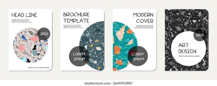 Notepad cover design. Terrazzo abstract background made of natural stones, granite, quartz and marble. Venetian terrazzo texture notepad cover template.