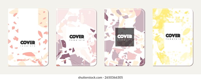 Notepad cover design. Terrazzo abstract background made of natural stones, granite, quartz and marble. Venetian terrazzo texture notepad cover template.
