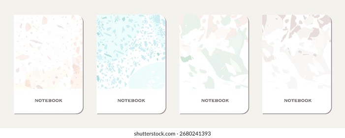 Notepad cover design. Terrazzo abstract background made of natural stones, granite, quartz and marble. Venetian terrazzo texture notepad cover template.