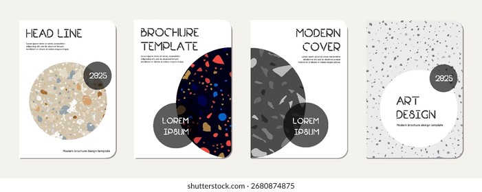 Notepad cover design. Terrazzo abstract background made of natural stones, granite, quartz and marble. Venetian terrazzo texture notepad cover template.