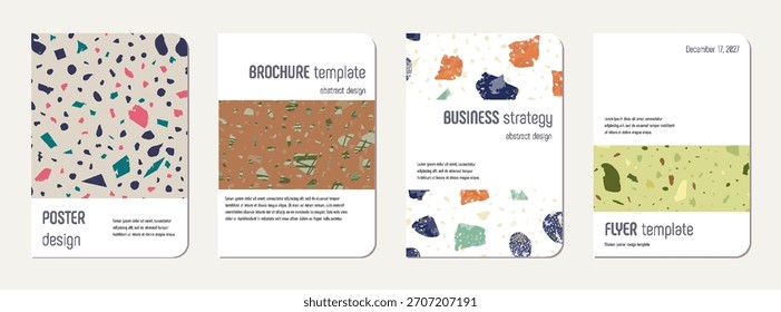 Notepad cover design. Terrazzo abstract background made of natural stones, granite, quartz and marble. Venetian terrazzo texture notepad cover template.