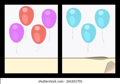 Notepad cover template with pink and blue party balloons