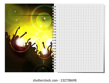 Notepad with dance party illustration. Vector