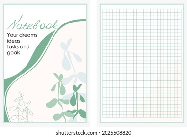 Notepad design with eucalyptus sprigs. Lined leaf in a cage, with an abstract background