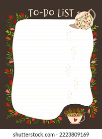 Notepad to do list. Template design for notes. Vector illustration hand drawn, isolated.
