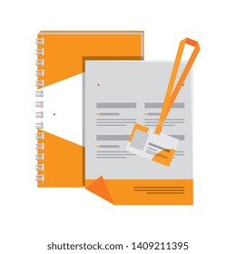 notepad and document id with company emblem print
