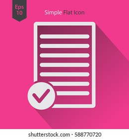 Notepad With Done Symbol. Simple Flat Icon. Vector Illustrated Sign