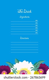 Notepad drink recipe with tropical flowers and pineapple. To write down your drink recipe. Vector and illustration design.