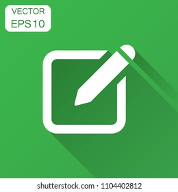 Notepad edit document with pencil icon. Vector illustration with long shadow. Business concept note edit pictogram.