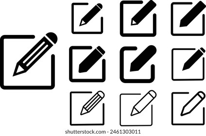 Notepad edit documents with pencil icons Set. Pencil icons collection. Sign up vectors icons . editing text file documents. Business concept note edit pictogram isolated on transparent background.