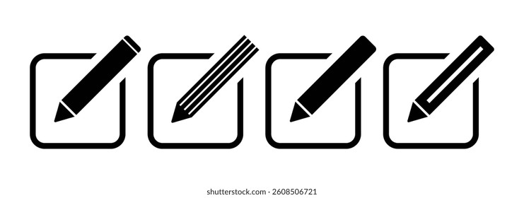 Notepad edit icon with pencil symbol. Vector design for document editing or note taking concepts. Ideal for UI, UX or business themes. Vector illustration, eps 10.