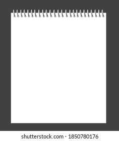 Notepad empty paper, realistic spiral notebook sheet vector isolated on gray background