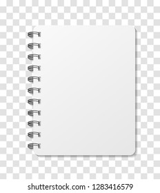 Notepad empty white realistic mockup isolated on transparent background. For your image, logo, text or design. Blank notebook mock up with shadow. Vector illustration