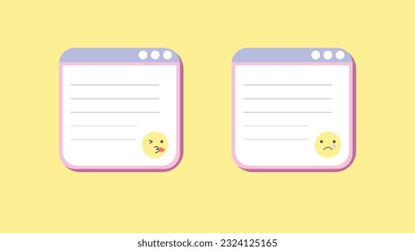 Notepad explorer with kiss and crying face emoji vector illustration