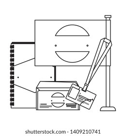 notepad and flag ,envelope with company emblem print