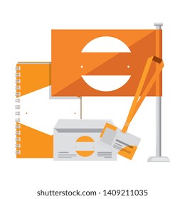 notepad and flag ,envelope with company emblem print
